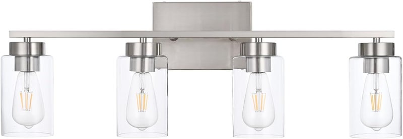 A1A9 4 Light Bathroom Vanity Light Fixtures, Brush Nickel Modern Wall Lights with Clear Glass Shade, Vintage Wall Sconce Lighting for Living Room, Mirror, Bedroom, Hallway (Nickel, 4-Lights) - Image 2